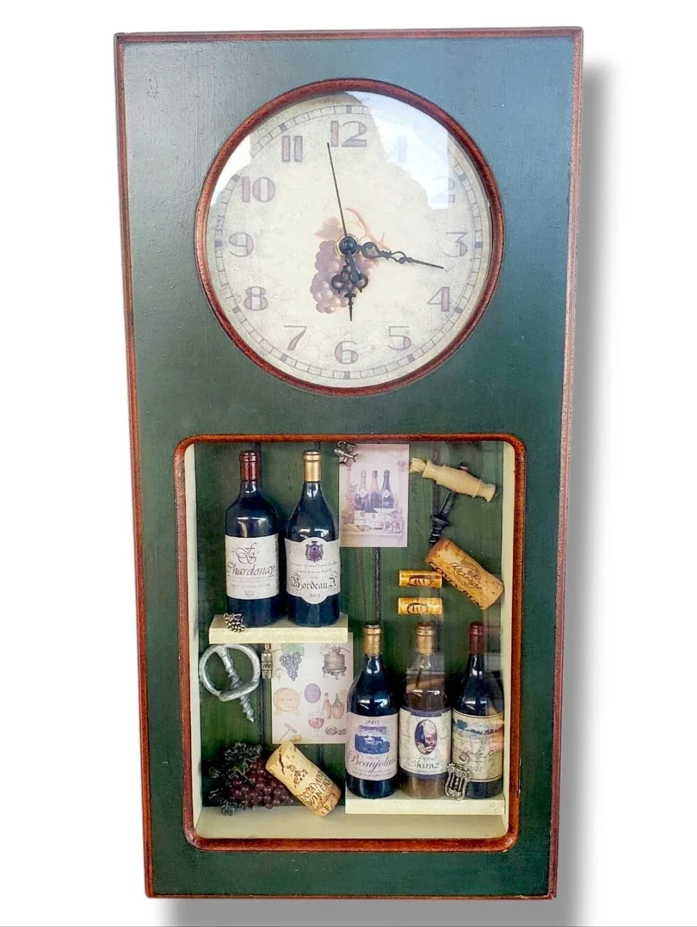 Shadow Box Glass Wood Wall Clock Wine Shop Dining Room Kitchen 10x19.5 in.